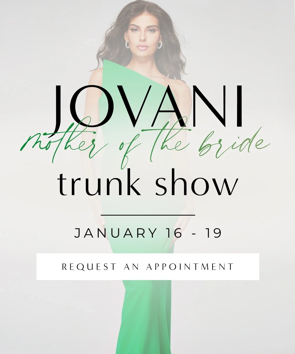 Models wearing Jovani Mother of the bride dresses, trunk show mobile banner