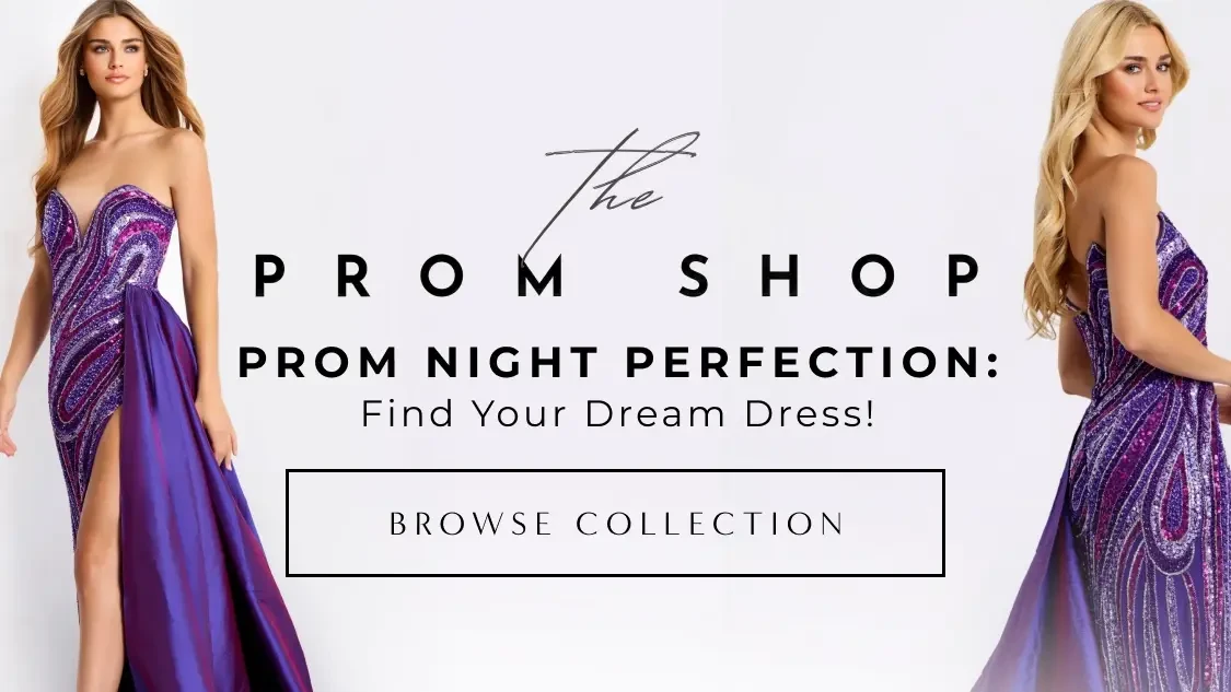 Models wearing 49226 prom dress, desktop banner