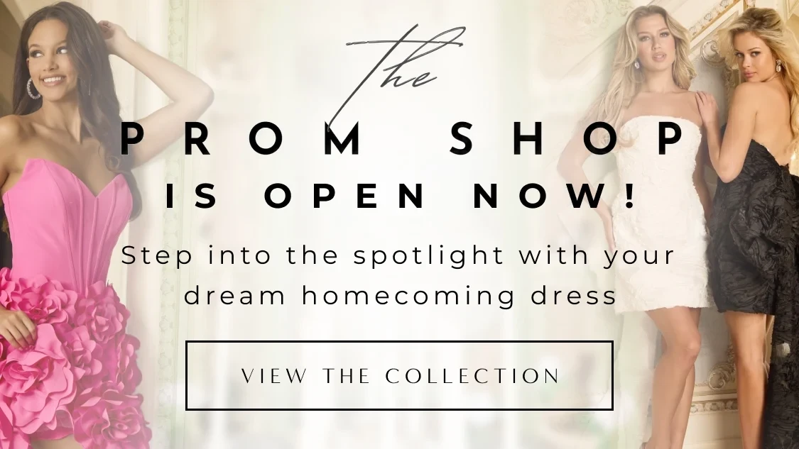 Models wearing homecoming dresses, mobile  banner