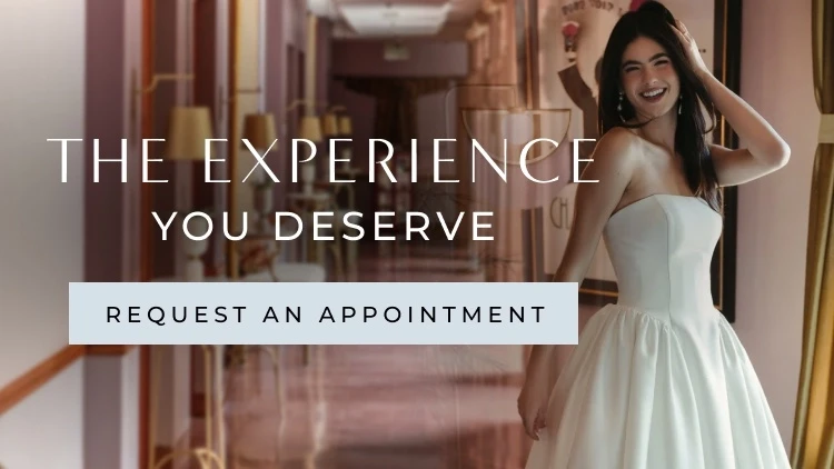 Model wearing bridal gown, the experience you deserve desktop banner